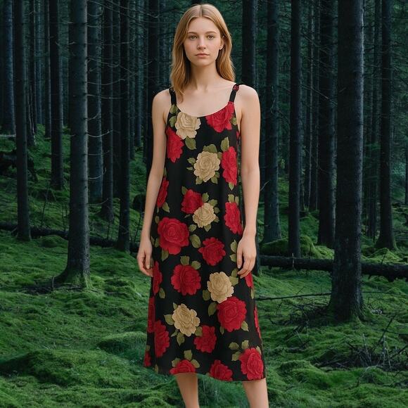 Vintage 90s Floral Slip Maxi Dress Sz L Roses Fairycore Whimsygoth Romantic - Picture 8 of 10